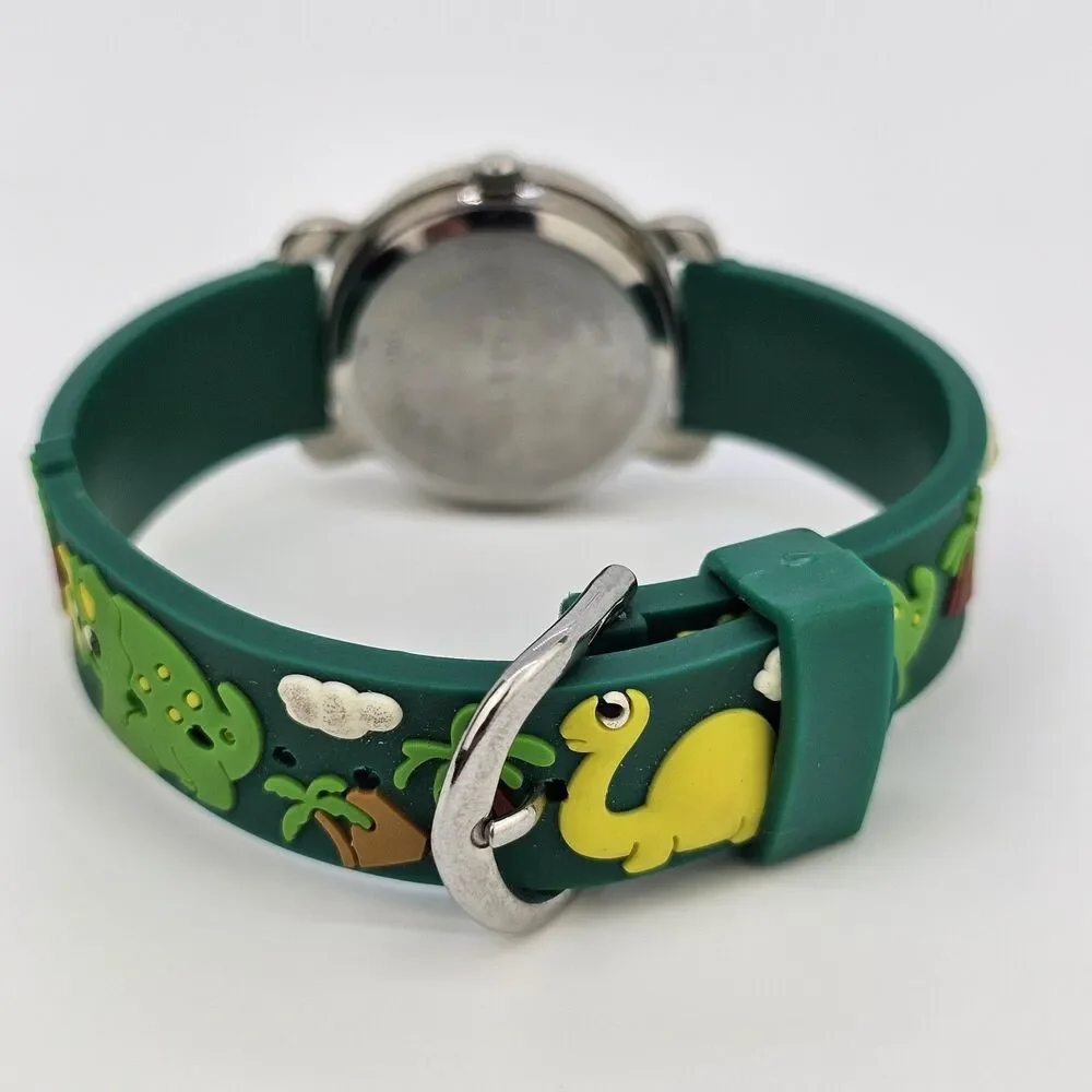 Kids Watch‎ 27MM White Dial Animal Characters Green Plastic Bands New Battery